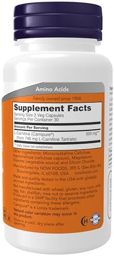 Now Foods Supplements Lcarnitine 250 Mg Purest Form Amino Acid Fitness Support 60 Veg Capsules