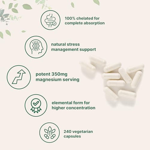 Micro Ingredients Magnesium Glycinate 350Mg Per Serving 240 Veggie Capsules Potent Elemental Form 100 Chelated Highly Bioavailable Healthy Muscle Bones & Mood Support Supplement Non-Gmo