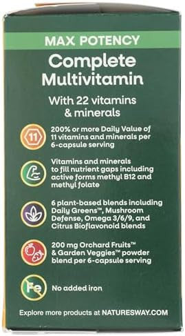Nature'S Way Alive Max6 Potency Adult Complete Multivitamin, With Vitamins A,C, E & B-Vitamins Including Methyl B12 & Folate, Supports Energy Metabolism, No Added Iron, 90 Capsules (Packaging May Vary)
