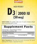 Sundance High Potency D3 2000 IU 200 Quick Release Softgels Essential Vitamin Formula NonGMO and Gluten Free Supplement