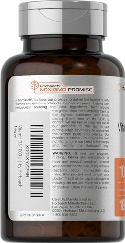 Horbaach Vitamin D3 1000IU (25mcg) Softgels 180 Count High Potency Formula NonGMO and Gluten Free Supplement