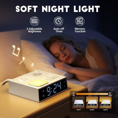 Gannyfer White Noise Sound Machine With Dual Alarm Clock - Soft Night Light 41 Non Looping Sounds Usb Port Charger 3 Timers Memory Function 31 Adjustable Volume Sleep Sound Machine For Adult & Home Bedroom