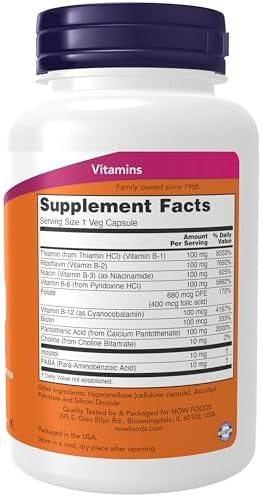 Now Foods Supplements Vitamin B100 Energy Production Nervous System Health 100 Veg Capsules