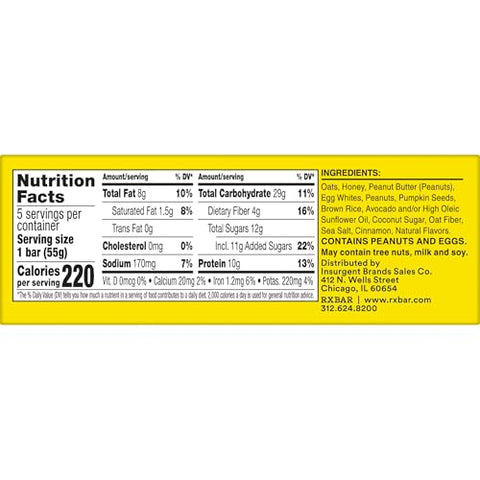 RXBAR Nut Butter and Oat Protein Bars, Protein Snacks, Snack Bars, Honey Cinnamon Peanut Butter, 9.7oz Box (5 Count)
