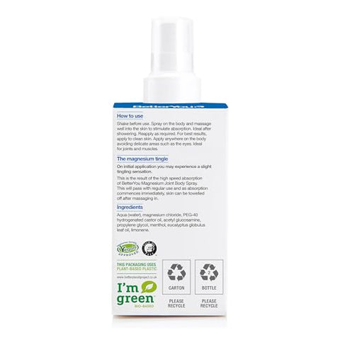 Betteryou Magnesium Joint Body Spray Muscle Relief Spray Topical Magnesium Chloride And Glucosamine Cooling Menthol And Eucalyptus 3.38 Oz