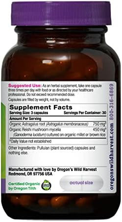 Oregon'S Wild Harvest Astragalus Reishi Organic Herbal Supplement 90 Count