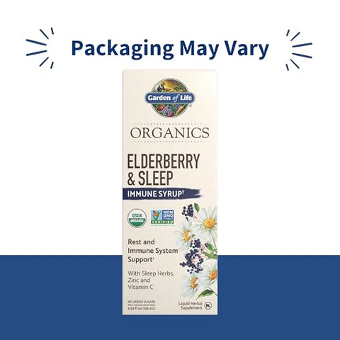 Garden Of Life Organics Elderberry Zinc Immune Support For Adults And Kids 12 And Older With Vitamin C - Organic Elderberry & Sleep Immune Syrup Liquid With Sleep Herbs No Added Sugars 6.59 Fl Oz