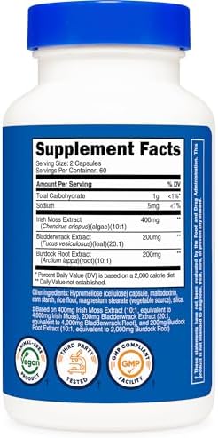 Nutricost Irish Sea Moss Extract 120 Capsules for 60 Servings Per Bottle | With Bladderwrack & Burdock Root, Vegan, GMO-Free