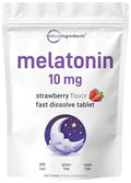 Micro Ingredients Melatonin 10Mg 400 Tablets Natural Strawberry Flavor Fast Dissolve No Drug Vegetarian Friendly Non-Gmo No Gluten Sugar Free