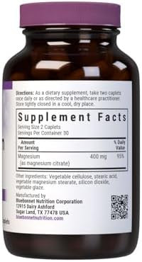 Bluebonnet Nutrition Magnesium Citrate 400Mg Of Magnesium Maximum Absorption Supports Immune Health & Energy Production Soy Gluten Nongmo Kosher Dairy Vegan 120 Caplets