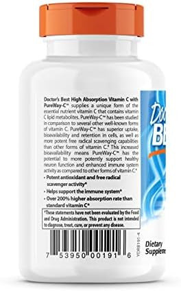 Doctors Best High Absorption Vitamin C With Purewayc Sustained Release For All Day Immune Support Nongmo Gluten Soy Vegan 60 Tablets