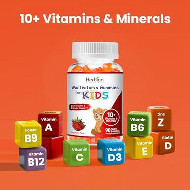 Herbion Naturals Multivitamin Gummies For Kidsimmune Support With Vitamin C D3 B12 A E & Zincstrawberry Flavorgluten Vegan Chewable Gummy Vitamins90 Ct