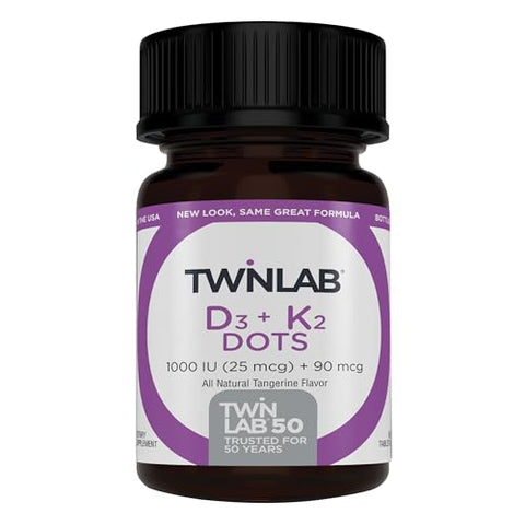 Twinlab Vitamin D3 1000 + K2 Dots Bone and Heart Health Immune Support 25 mcg 60 Tablets 1000 IU