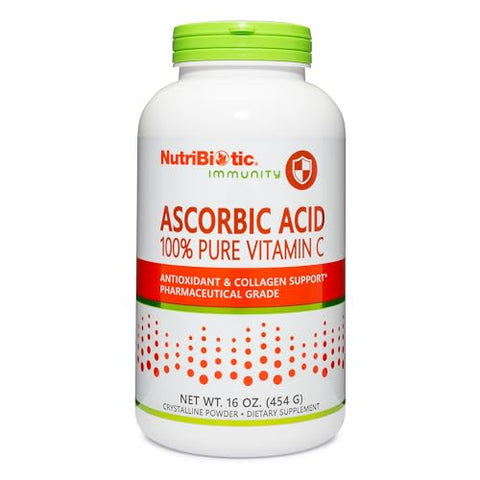 NutriBiotic Ascorbic Acid Vitamin C Powder Pharmaceutical Grade LAscorbic Acid 2000 Mg Per Serving Essential Immune and Antioxidant Collagen Support Supplement Vegan Gluten and GMO 16 Oz