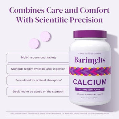 Barimelts Calcium Citrate With Vitamin D3 & Magnesium, 120 Smooth-Dissolving Tablets (1-Month Supply), Bariatric Calcium Supplements For Women, Natural Berry FlavorÃƒÂ¢Ã¢â€šÂ¬Ã¢â‚¬Â¹