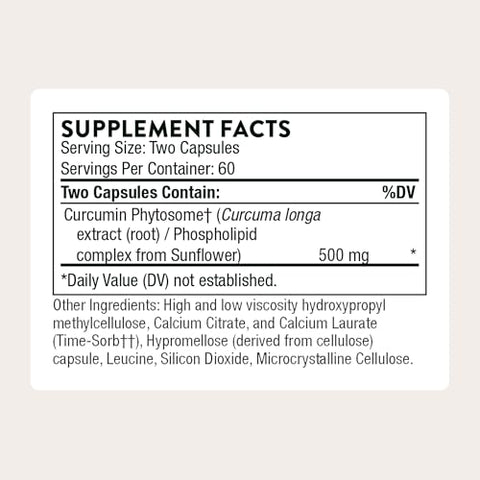 Thorne - Curcumin Phytosome 500 Mg (Meriva) - Sustained Release Clinically Studied - Supports Healthy Inflammatory Response In Joints Muscles Gi Tract Liver Brain & Nerves 60 Servings