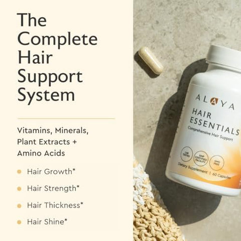 Alaya Hair Essentials Hair Supplement with Biotin Keratin Folate Vitamin B12 B6 Lab Tested Gluten Free 30 Day Supply