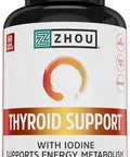 Zhou Thyroid Support Complex With Iodine Supplement, Increase Energy, Fight Brain Fog With Vitamin B12, Iodine, Magnesium, Zinc, Selenium, No Soy, Gluten-Free, 30 Servings, 60 Caps