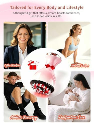 Kitusi Lymphatic Drainage Massager & Anti Cellulite Massage Tool For Legs Arms & Belly BodyHelps Reduce Stretch Marks & CelluliteWith Microcurrent Light Heat & Vibration - Pink