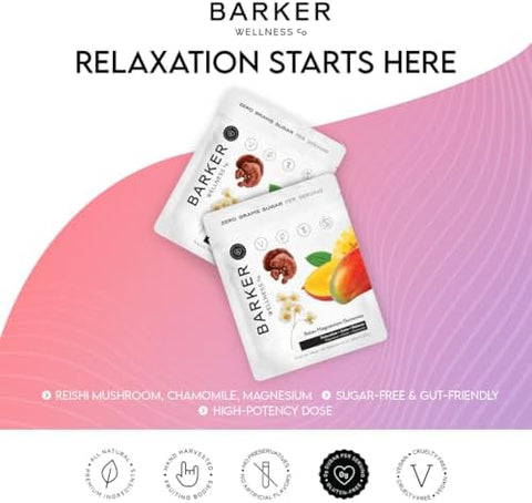 Barker Wellness Co Magnesium Relax Gummies Advanced Stress & Muscle Tension Relief Promotes Calm & Relaxation With Reishi Mushroom & Chamomile Vegan Sugar Tropical Mango 60 Gummies