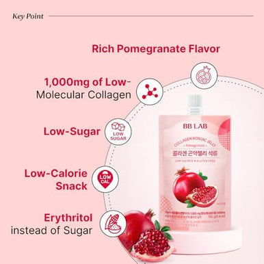 Bb Lab Collagen Konjac Jelly Pomegranate (10 Packs/52.9 Oz) 5 Calories Sugar Fish Collagen Peptide 1000 Mg Low Carb/Drinkable Zero Sugar Jelly Dessert Dietary Fiber Gluten