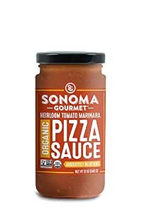 Heirloom Tomato Pizza Sauce Sauce by Sonoma Gourmet | Made With Fresh Organic Tomatoes & Sweet Basil | Vegan & Gluten Free | No Sugar Added | 12 oz Jars (6 Pack)
