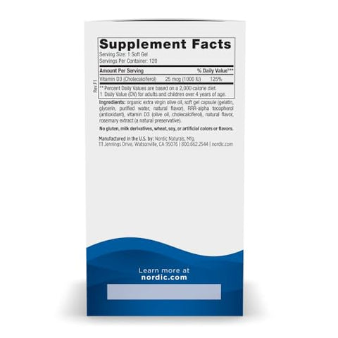 Nordic Naturals Vitamin D3 1000 Orange - 120 Mini Soft Gels - 1000 Iu Vitamin D3 - Supports Healthy Bones Mood & Immune System Function - Non-Gmo 120 Servings