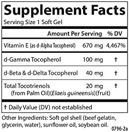 Carlson EGems Elite 1000 IU (670 mg) Vitamin E with Tocopherols and Tocotrienols Optimal Wellness 60 Softgels