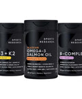 Sports Research Supplements Pack - Omega 3 Salmon Oil Vegan Vitamin D 5000Iu & Mk7 Vitamin K 100Mcg Vitamin B-Complex