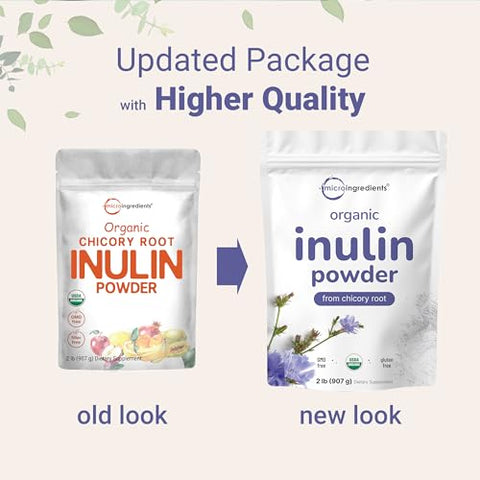 Micro Ingredients Organic Inulin Fiber Powder 2Lb Natural Prebiotic To Support Digestive & Gut Health Soluble Easily Digestible Unflavored Vegan