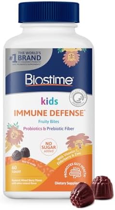 Biostime Kids Multivitamin Gummies With Probiotics & 11 Essential Vitamins (Ages 4+) Multivitamin For Kids No Added Sugar Fruity Bites From Top 9 Allergens 50 Count
