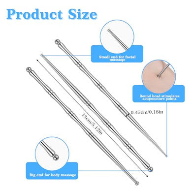 Matwsec Acupuncture Pen Acupressure Pen Facial Reflexology Tools For Muscle Tension And Pain Relief Stainless Steel Double Headed Face Stick Fascia Tool Deep Tissue Massage Tool 3 Pcs