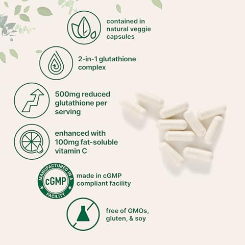 Micro Ingredients Glutathione 500Mg With 100Mg Vitamin C Supplement 240 Veggie Capsules Reduced Glutathione Fat Soluble Ascorbyl Palmitate Complex Non-Gmo Filler Free