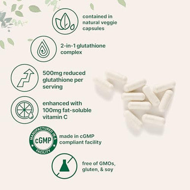 Micro Ingredients Glutathione 500Mg With 100Mg Vitamin C Supplement 240 Veggie Capsules Reduced Glutathione Fat Soluble Ascorbyl Palmitate Complex Non-Gmo Filler Free