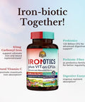 Vitalitown Probiotic + Iron Supplement Bundle Probiotics 120 Billion (Item 1) and 65mg Iron Suplement (Item 2) Gut Bone Muscle Blood Building Energy Vegan 30 Capsules and 60 Tablets