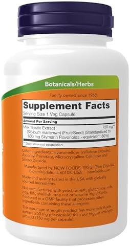 Now Foods Milk Thistle Extract 750 Mg Silymarin (600 Mg), Maximum Strength - 90 Veg Capsules
