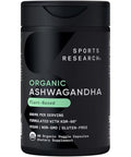 Sports Research Organic Ashwagandha Adaptogen For Relaxation Calm & Sleep Support Made With Organic Ksm-66 600 Mg Non-Gmo Verified Gluten-Free Certified Vegan 90 Veggie Capsules