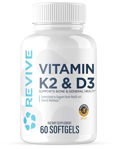 REVIVE MD Vitamin D3 and K2 Supports Bone Health and Muscle Strength K2 and D3 Vitamin Supplement for Women and Men Health and Brain Function