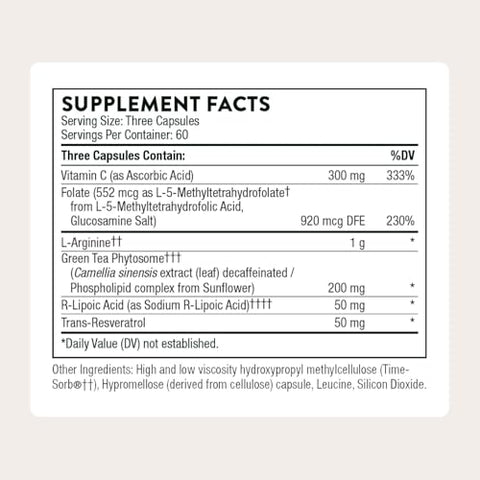 Thorne - L-Arginine Plus - Added Antioxidant Support - Supports Heart Health Nitric Oxide Production Exercise Capacity & Optimal Blood Flow - Third-Party Certified - Dairy-Free 180 Capsules