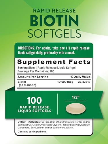 Nature's Truth Biotin 10000mcg Rapid Release Softgels 100 Count NonGMO and Gluten Free Supplement
