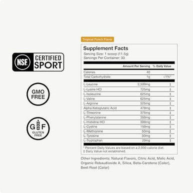 Momentous Vital Aminos Powder Supplement - Bcaa & Eaa, Tropical Punch - Nsf Certified, Gmo-Free, Gluten Free, 30 Servings (Package May Vary)