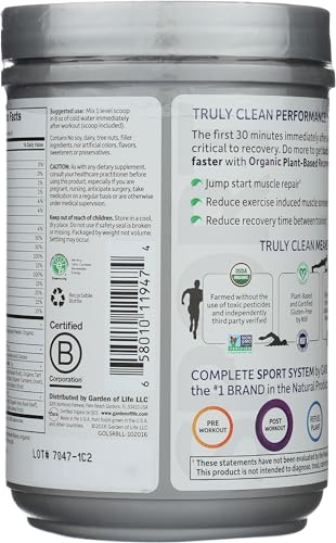 Garden Of Life Sport Organic Plant-Based Recovery Powder Muscle Recovery Supplement For Women & Men With Vitamins And Magnesium Non-Gmo Gluten-Free Blackberry Lemonade Flavor 30 Servings