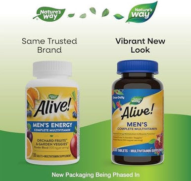 Nature'S Way Alive Men'S Complete Daily Multivitamin, Supports Energy Metabolism & Muscle Function, With B-Vitamins, Gluten Free, 130 Tablets (Packaging May Vary)