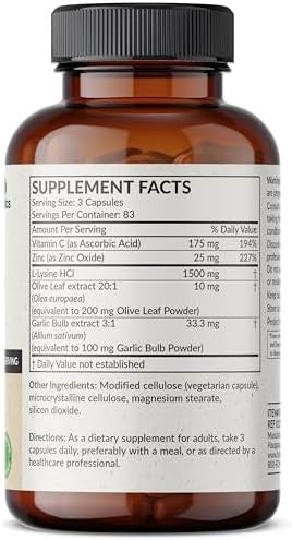 Futurebiotics Llysine Defense Immune Support Complex 1500 Mg Per Serving With Vitamin C Zinc Olive Leaf & Garlic Nongmo 90 Vegetarian Capsules