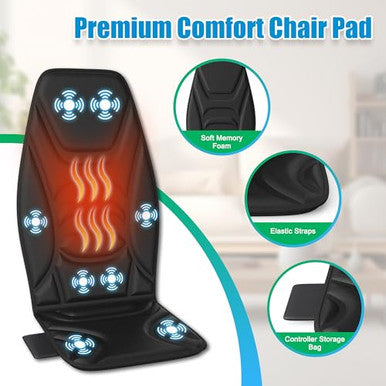 Comrelax Portable Back Massager With Heat & Vibration - Deep Tissue Pain Relief For Shoulder Back Lower Back And Thighs - Office Chair Massage Pad Ideal For Men And Women