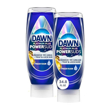 Dawn Platinum Plus Powersuds Ez-Squeeze Dish Soap Liquid Dishwashing Liquid Grease Removal Upside Down Bottle Fresh Rain Scent 2X17.4 Fl Oz Bundle