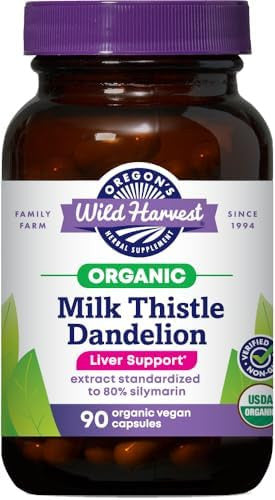 Oregon'S Wild Harvest Organic Milk Thistle Dandelion Capsules Liver Support Extract Standardized To 80% Silymarin 90 Count