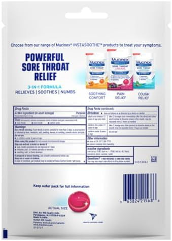 Mucinex Instasoothe Sore Throat Relief Sore Throat Lozenges Sore Throat Medicine With Hexylresorcinol Cough Drops Alternative 40 Elderberry & Wild Cherry Medicated Numbing Throat Drops