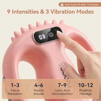 Fuooo 4-Head Fascia Ring Massager Multifunctional Full-Body Deep Tissue Massage Gun Hands-Free Ergonomic Electric Massager With Waist Belt 3 Modes 9 Intensities Cordless Muscle Relief