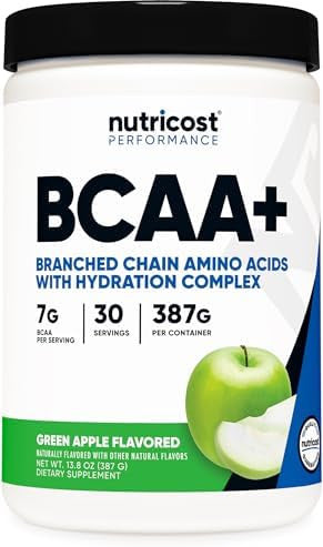 Nutricost Bcaa + Hydration Powder (Green Apple) 30 Servings Branched Chain Amino Acids With Hydration Complex Gluten Nongmo